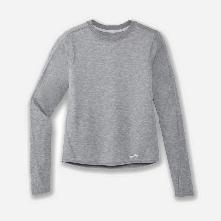 Brooks Distance Israel - Women's Long Sleeve Running Shirt - Heather Ash/Grey (59184-LAPG)